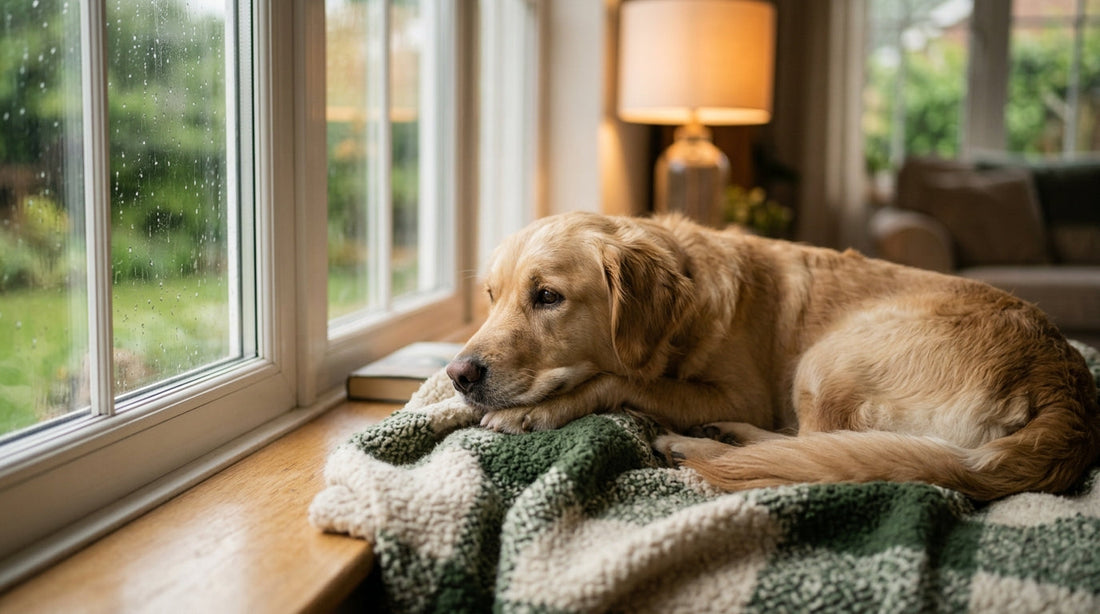 Hund sucht bei Gewitter einen ruhigen Rückzugsort