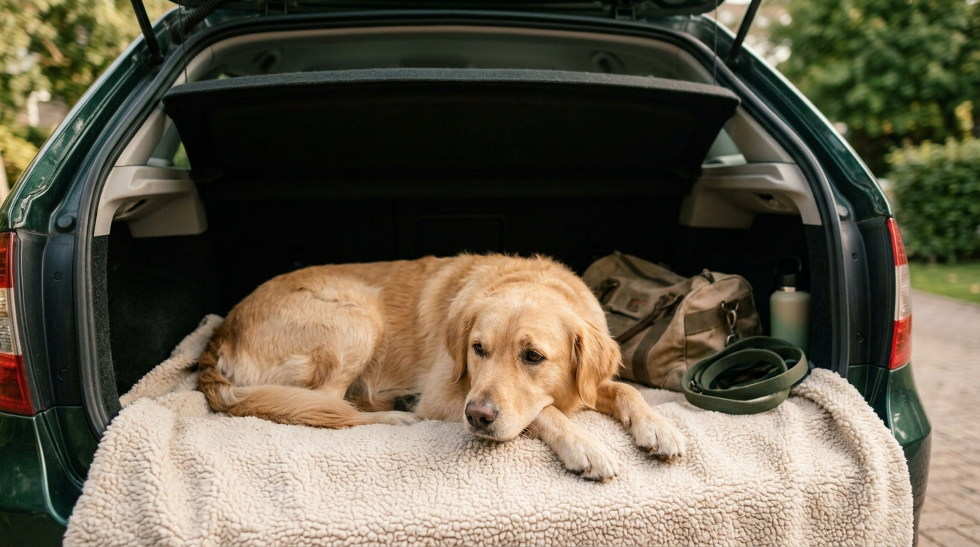 Hund entspannt beim Tierarztbesuch und im Auto